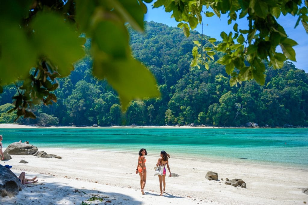 White sand beach and clear water at the Surin Islands, home of the Moken sea nomad community